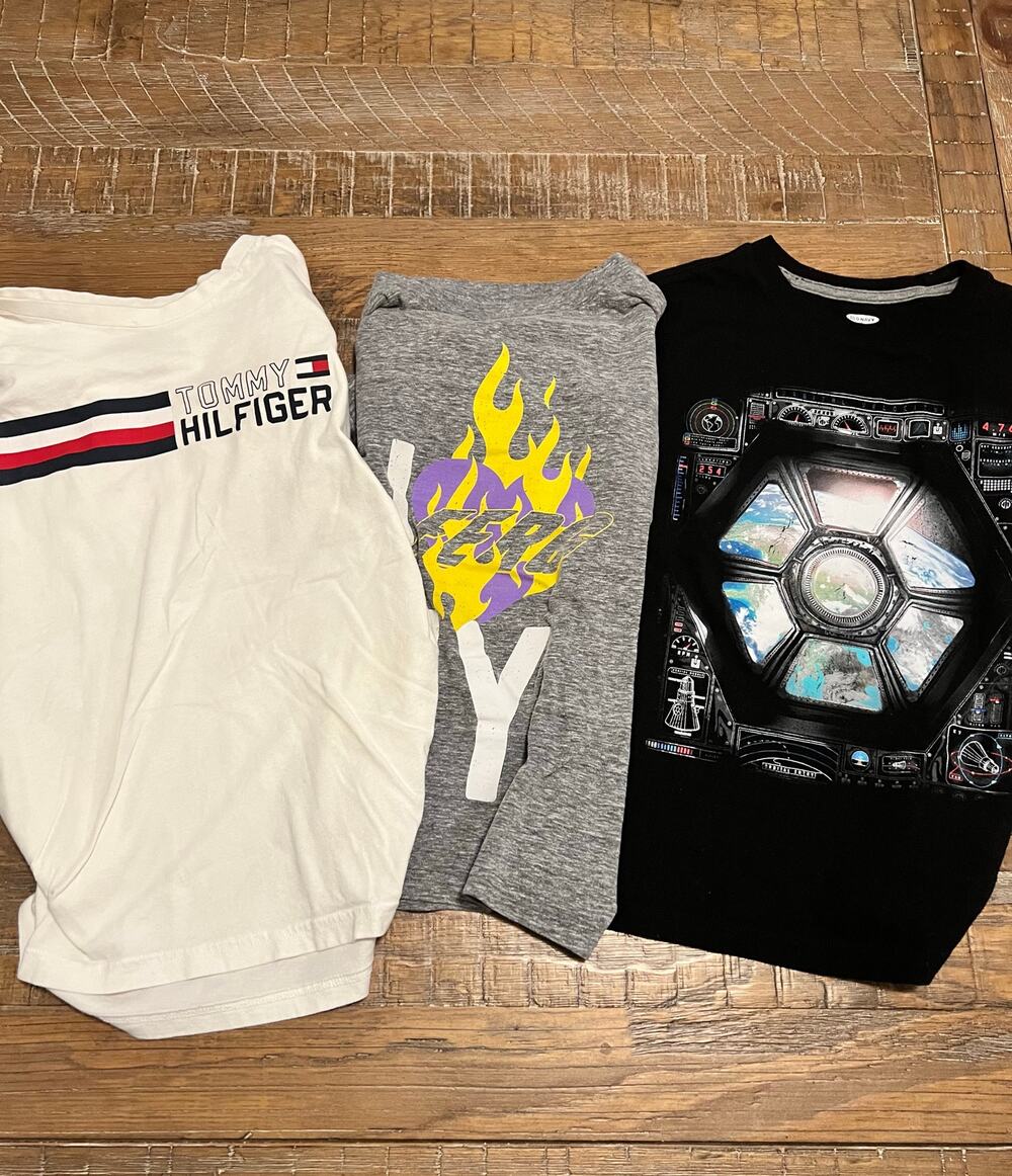 Lot of 3 Boys T-shirts SZ Medium Short Sleeve all have small flaws Outside Play